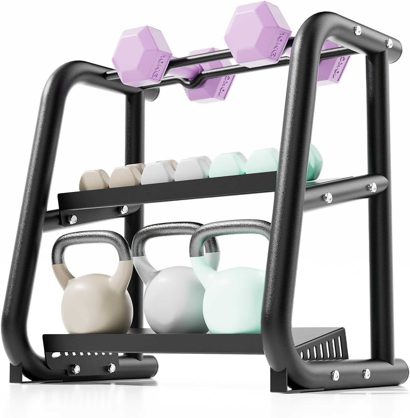 3 Tier Dumbbell Rack (600LB Max), Heavy Duty Weight Rack for Home Gym & Kettlebell Rack (Fits 50LB/11in Max), Compact Weight Rack, Dumbbell Storage Rack and Stand, Dumbbell Rack Stand Only