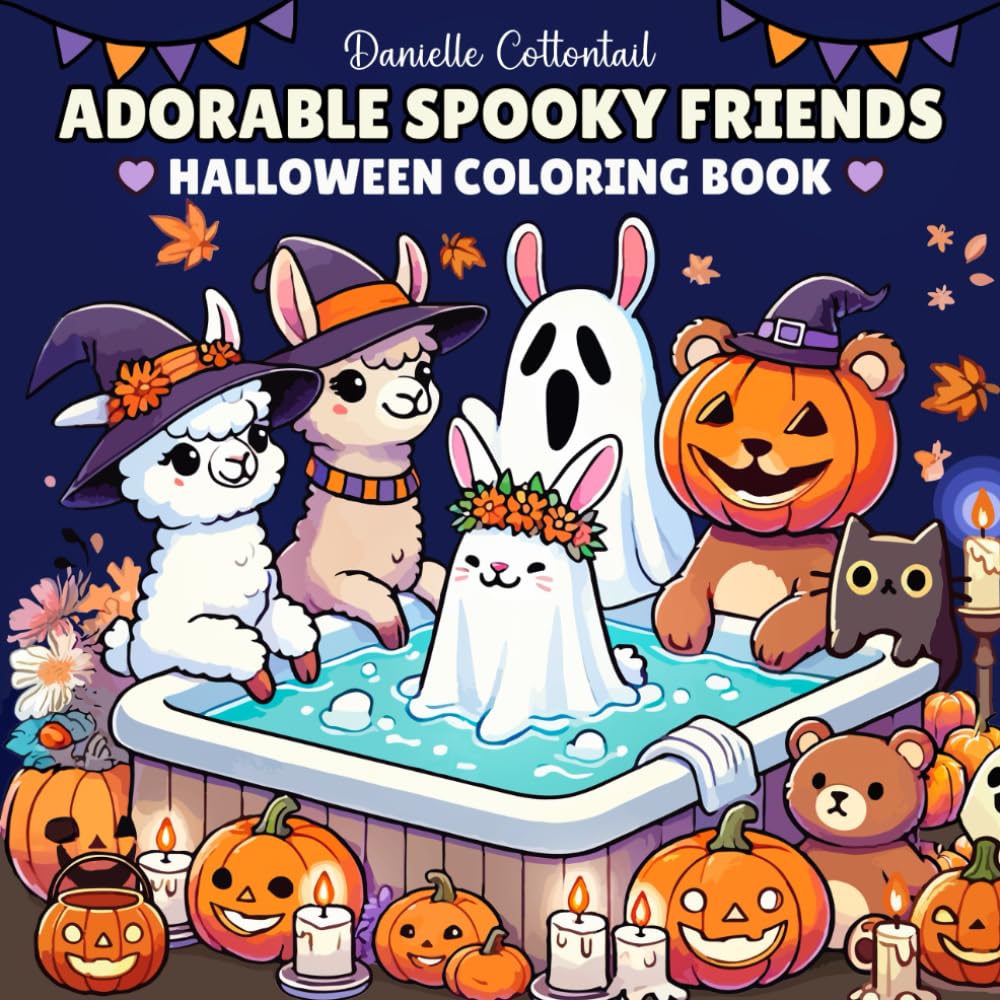 Adorable Spooky Friends Halloween Coloring Book: 50 Designs with Cute Animal Characters in Spooky and Cozy Scenes for Kids and Adults in Simple, Bold & Easy Style (Spooky Coloring Books)