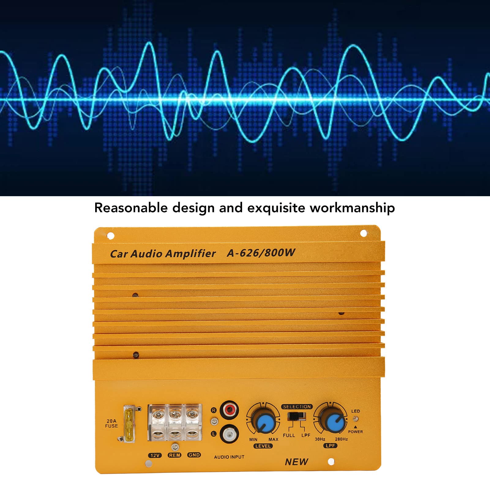 Amplificador Estéreo de Audio para Coche, Tablero de Woofer de bajo Potente 12V 800W, Panel de Disipación de Calor de Tipo Expuesto Grueso, para Vehículo de Voltaje 12V, Fácil de