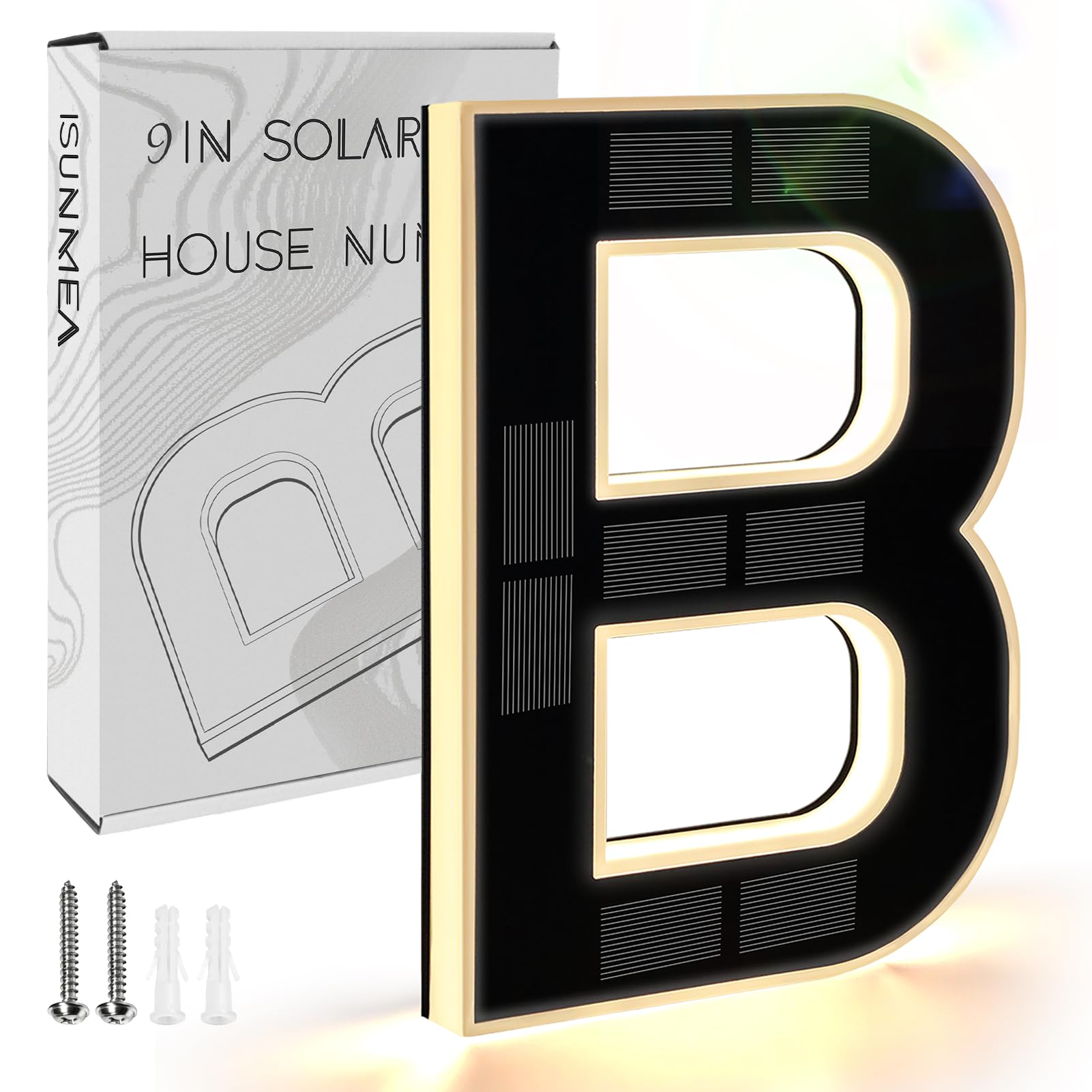 ISUNMEA 9 Inch Solar Lighted House Numbers for Outside, Light Up Waterproof LED Address Numbers Signs for Houses, Large Personalized Illuminated Exterior Modern House Numbers Light (B-Black, 9IN)