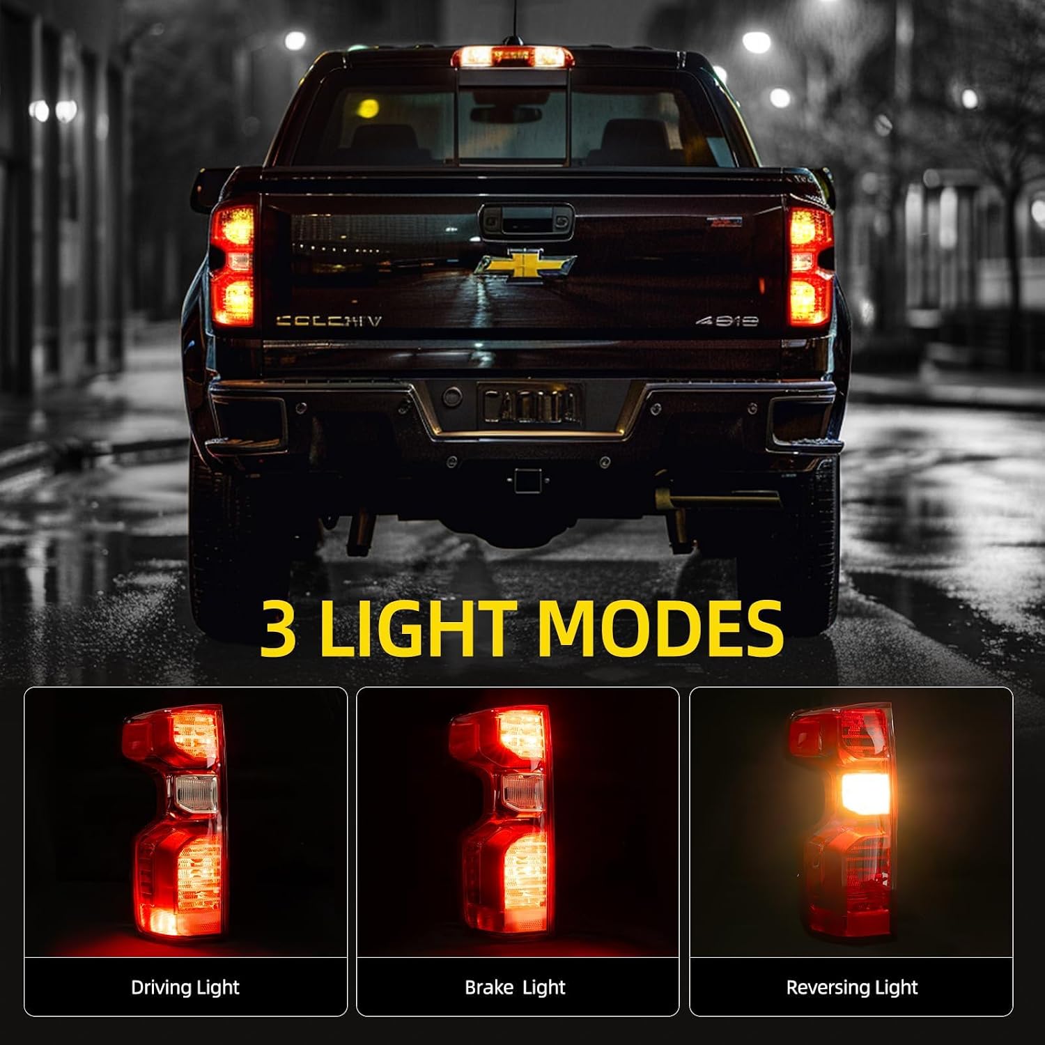 OKLPF Rear Brake Tail Lights Compatible With 2019 2020 2021 2022 2023 Chevy Silverado 1500 2500HD 3500HD,Replace Red Taillight Assembly,Included Bulbs and Harness,Driver and Passenger Side