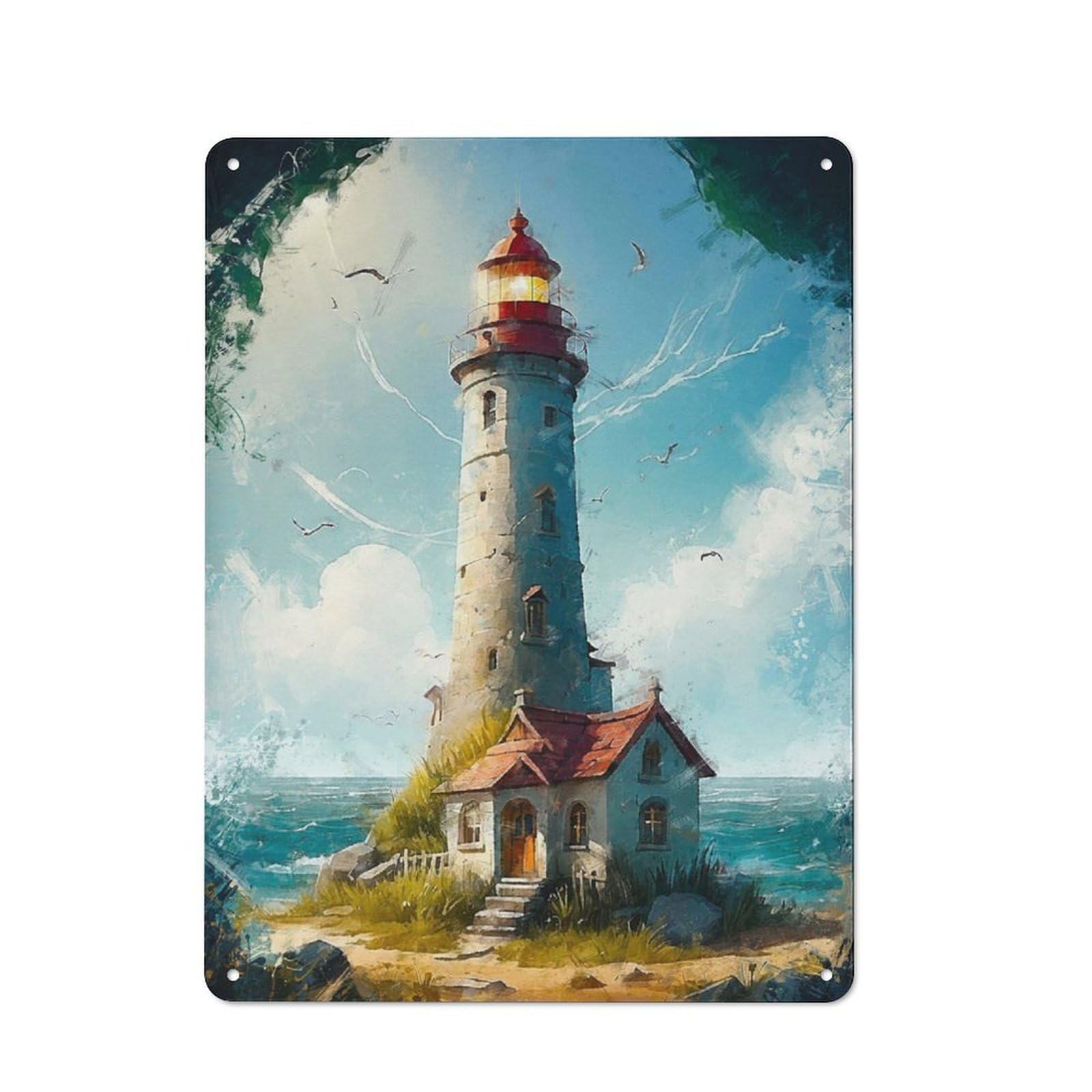 Metal Wall Plaque with The Lighthouse Design 40x30cm, Old Fashioned Vintage Wall Decor for Living Room, Hallway, Kitchen Or Cafe