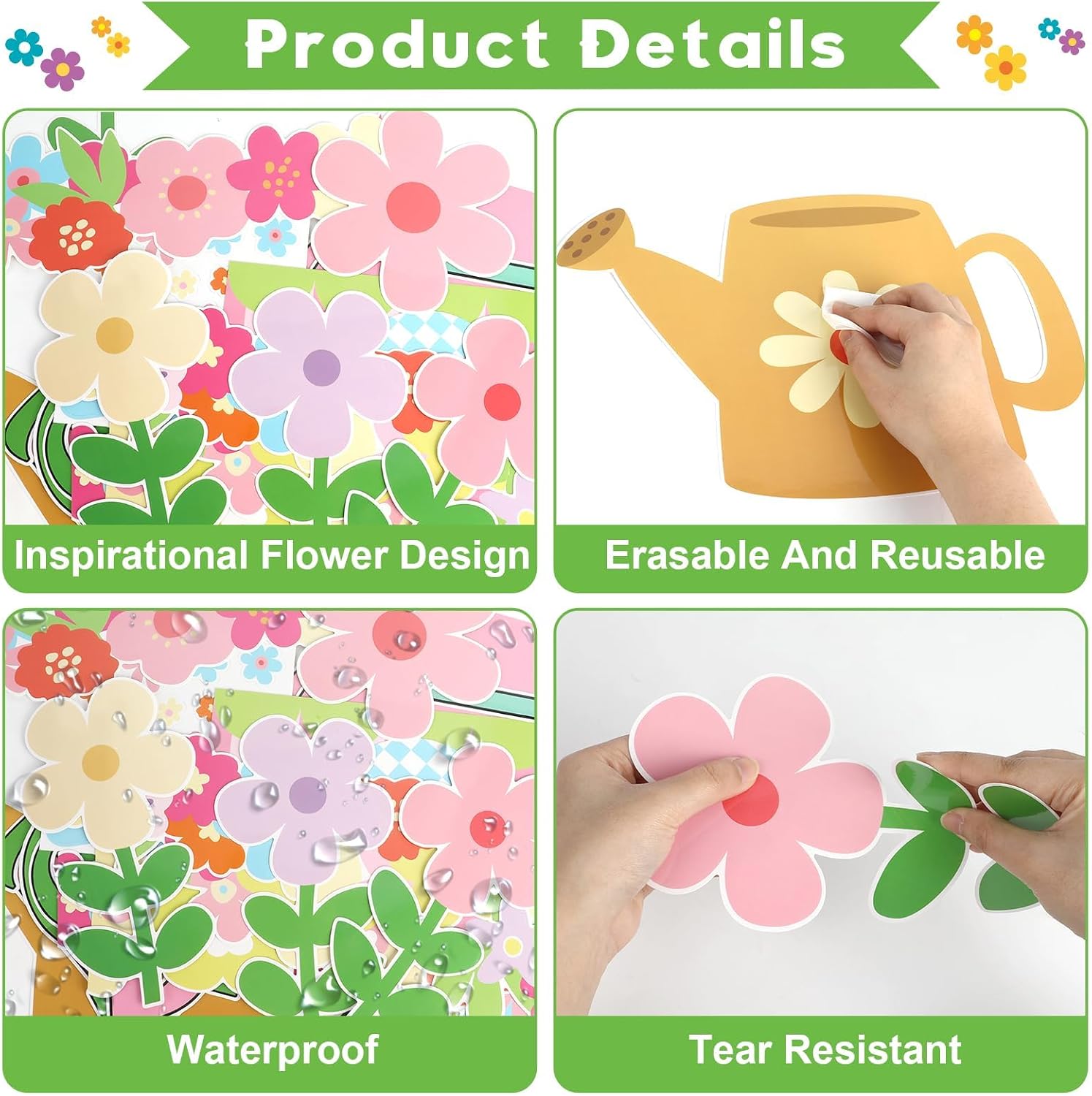 Naozinebi Spring Floral Bulletin Board Set Plant Kindness Colorful Flower Paper Cutouts Motivational Plants Classroom Decoration for Summer Wall Door Decor Kindergarten Back to School Supply