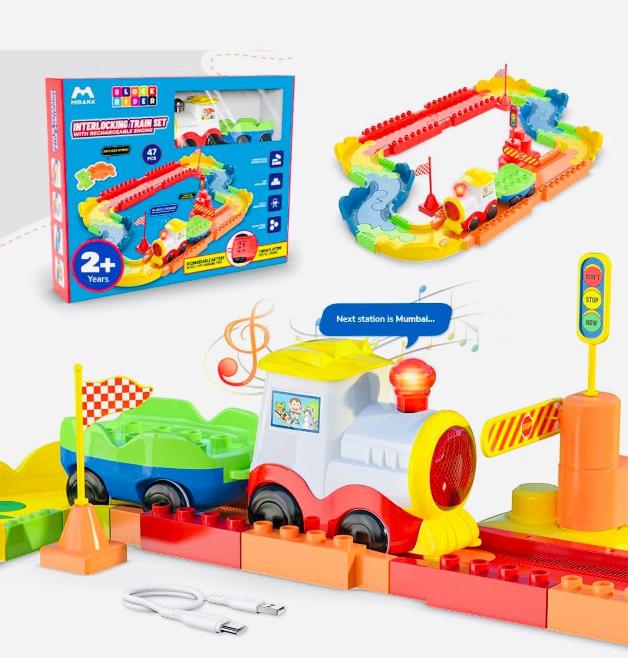 Ringa Ring Mirana Toy Train Set 47 Pieces for Kids with Sound and Light, Rechargeable, for 2-8 Years (B0DCVV2KX2) Amazon Price History, Amazon Price Tracker