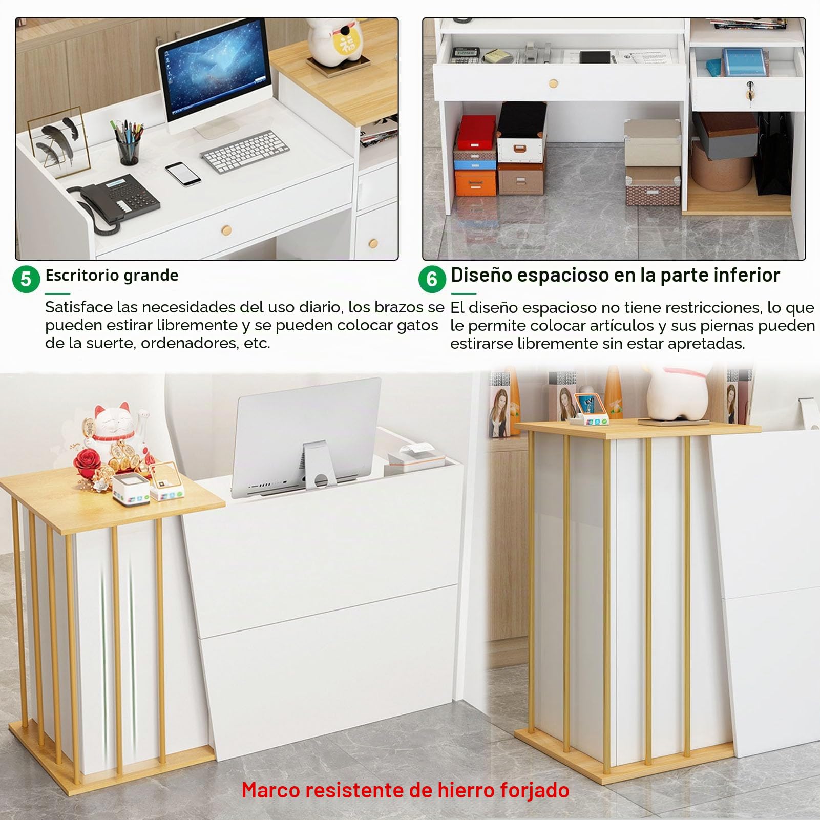 Mostradores para Tiendas con 2 Cajones, Mostrador Recepcion Peluqueria con 4 Espacio de Almacenamiento Mueble de Recepción, para Clinica Oficina O Restaurante