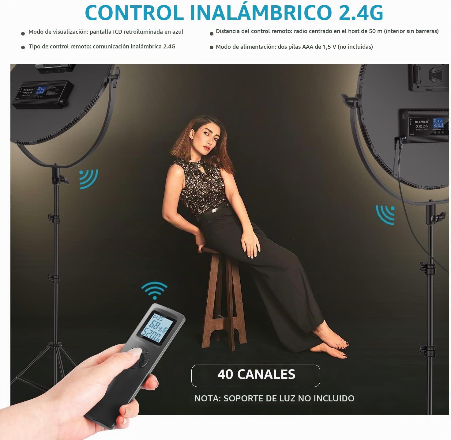 Neewer LED Iluminación Redonda Estudio Bicolor, Luz Ultrafina con Borde Estudio, Luz Retrato Regulable 21" y 70W con Soporte Batería Adaptador AC Control Remoto Inalámbrico 2,4G (Batería No Incluida)