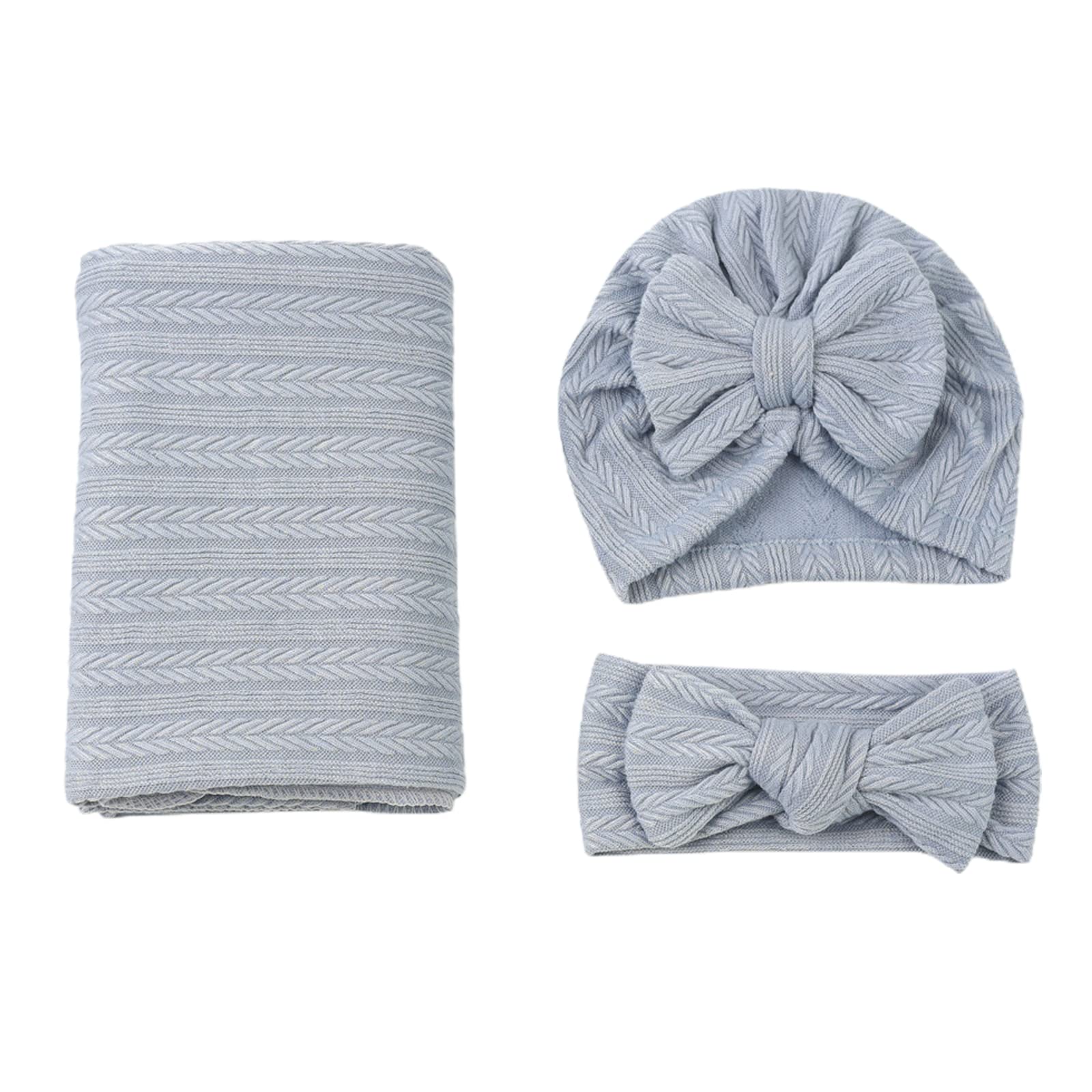 New Born Receiving Blanket, Newborn Receiving Blanket with Headband and Hat, Baby Swaddling Blanket for Boys Girls