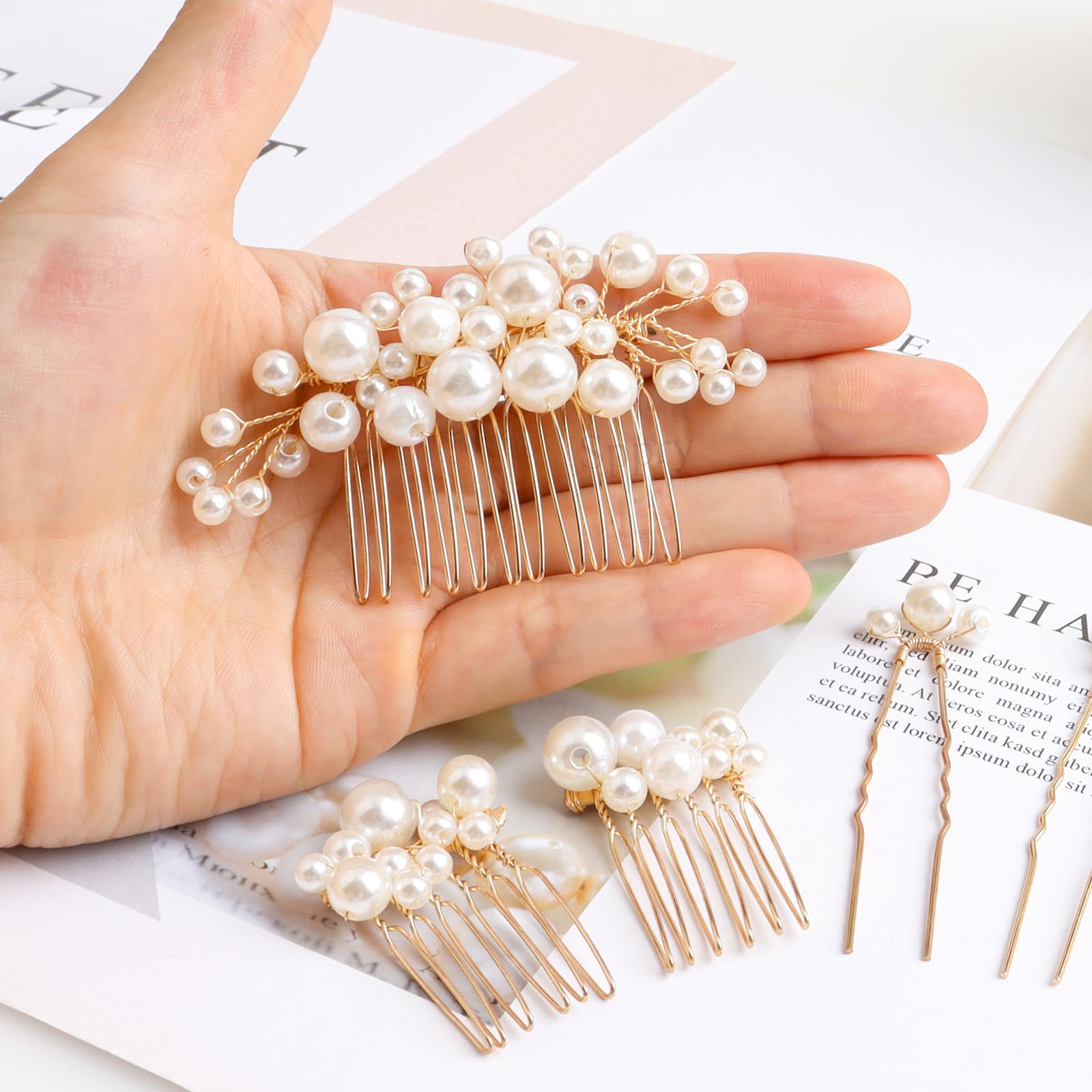 Gold Pearl Hair Clip Set Ivory and Co Cosmos Gold Crystal and Pearl Hair Pin Set main image 2