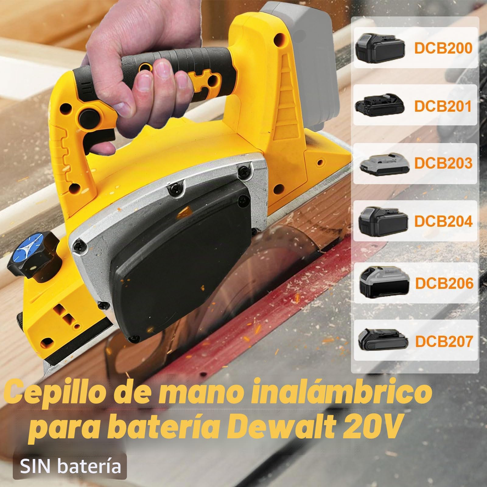 Cepilladora eléctrica (20 V, 16500 rpm, ancho 82 mm, profundidad ajustable 0-2 mm, cepilladora manual para carpintería y bricolaje (sin batería)