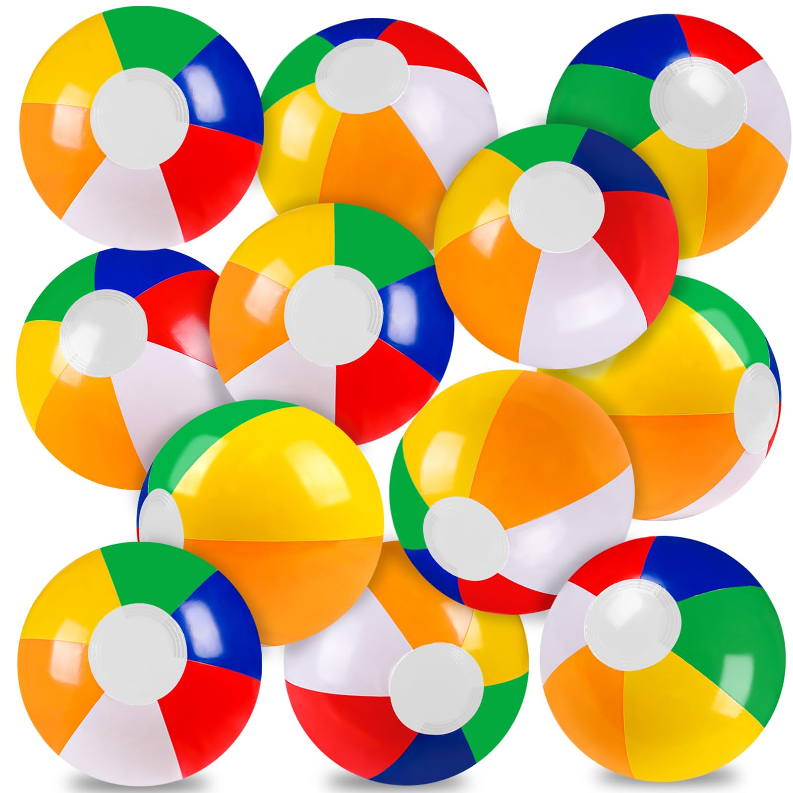 Vellibring 12 Pack 12" Summer Inflatable Beach Balls Bulk Rainbow Swimming Pool Water Games Toys for Kids Summer Party Supplies Decorations