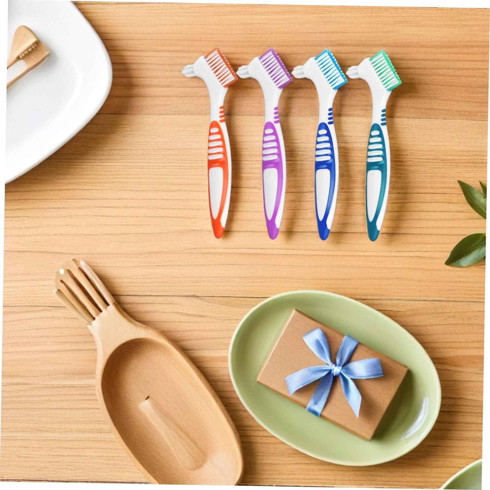 FRCOLOR 12pezzi Spazzolino per Dentiere Doppia Faccia Strumento per Pulizia delle Protesi Dentarie da Design Portatile e Antiscivolo per Anziani e Uso Quotidiano