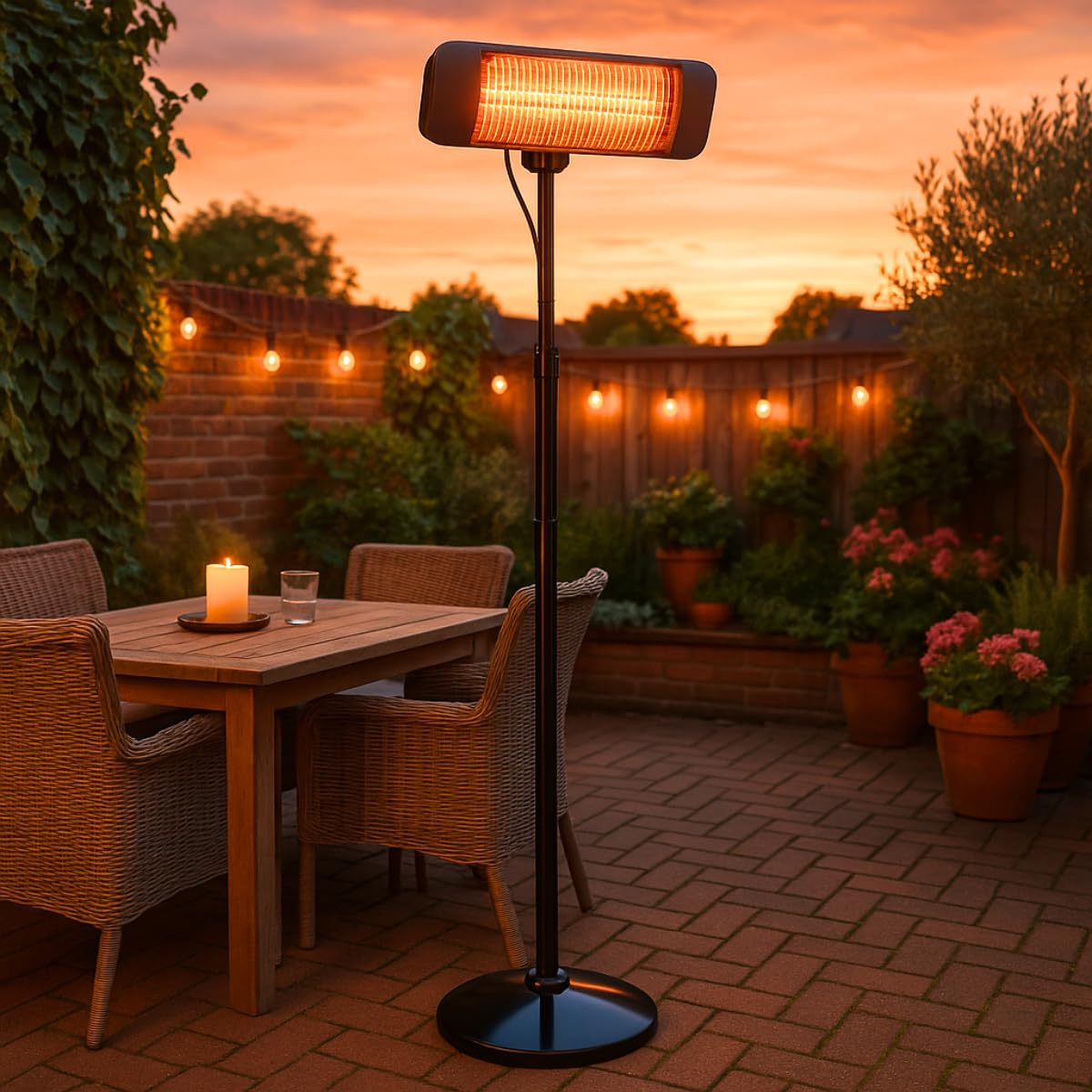 alpina Infrarotheizung Standgerät - Terrassenheizer 2000W 3 Heizstufen - Spritzwassergeschützter Heizstrahler IP24 mit Infrarotlampe - Heizstrahler Terrasse - Elektro Heizkörper - Heater