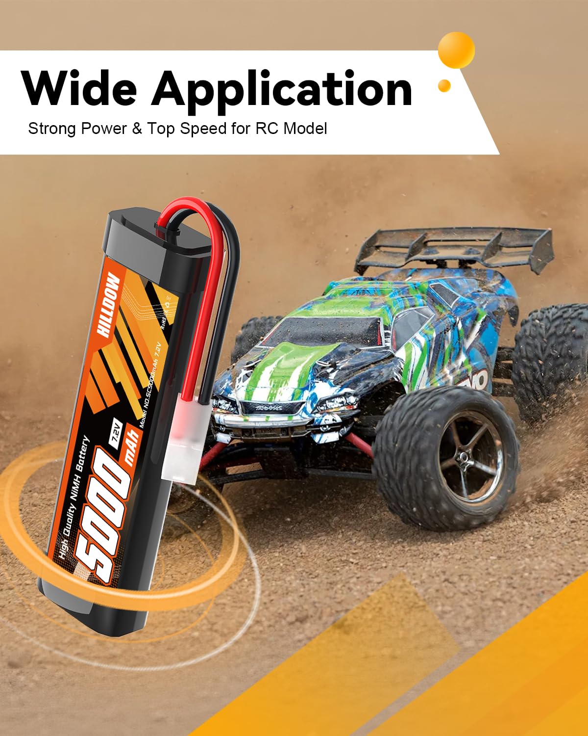 HILLDOW Batería Recargable de NiMH de 5000mAh y 7.2V con Conector TMY para Coches RC, Camiones RC, Vehículos RC y Modelos de Hobby(2 Paquetes)
