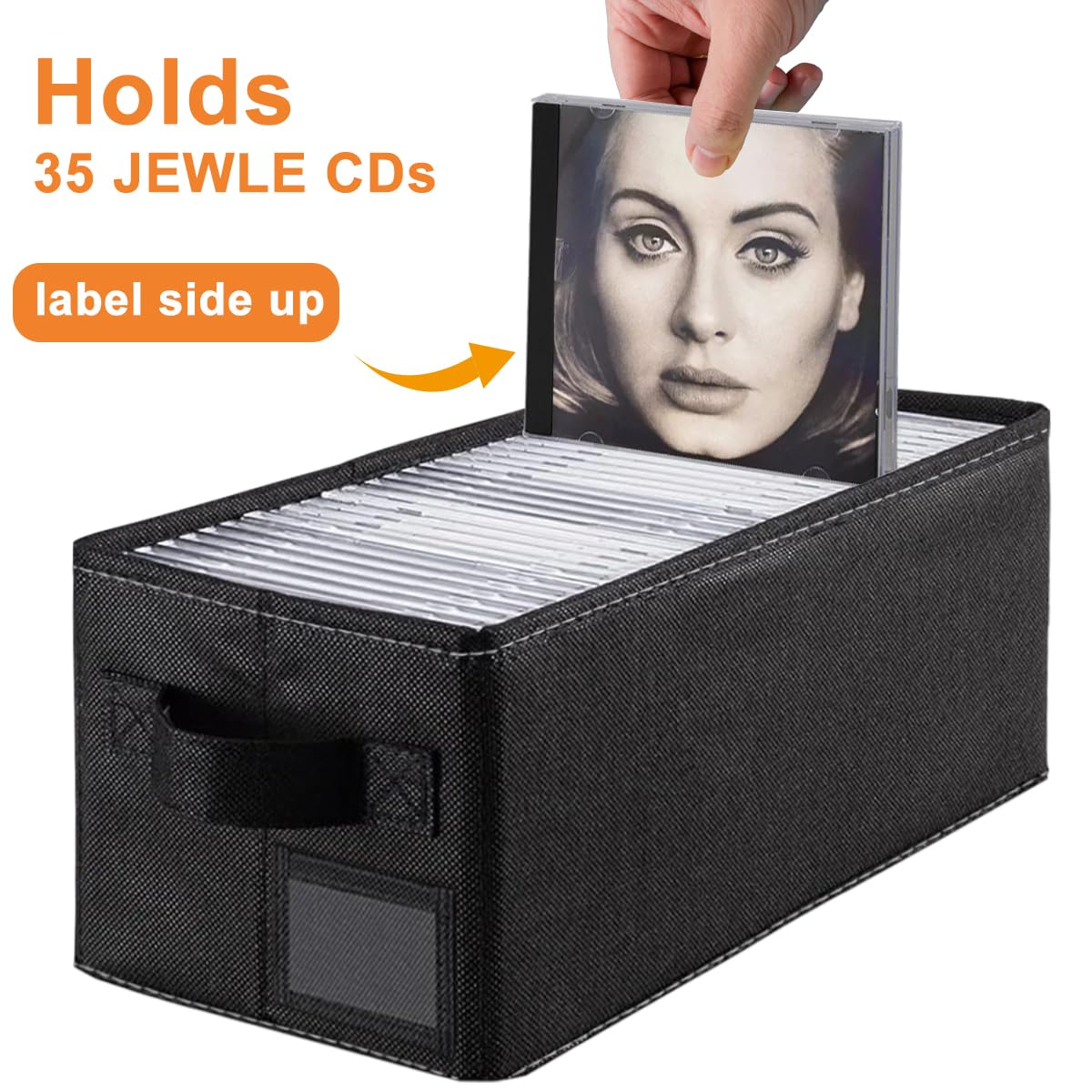 Cajas de almacenamiento de CD, paquete de 4 cajas de almacenamiento de CD, 14.2 x 6.3 x 5.5 pulgadas, capacidad para 34 soportes para CD de escritorio o armario, también puede almacenar