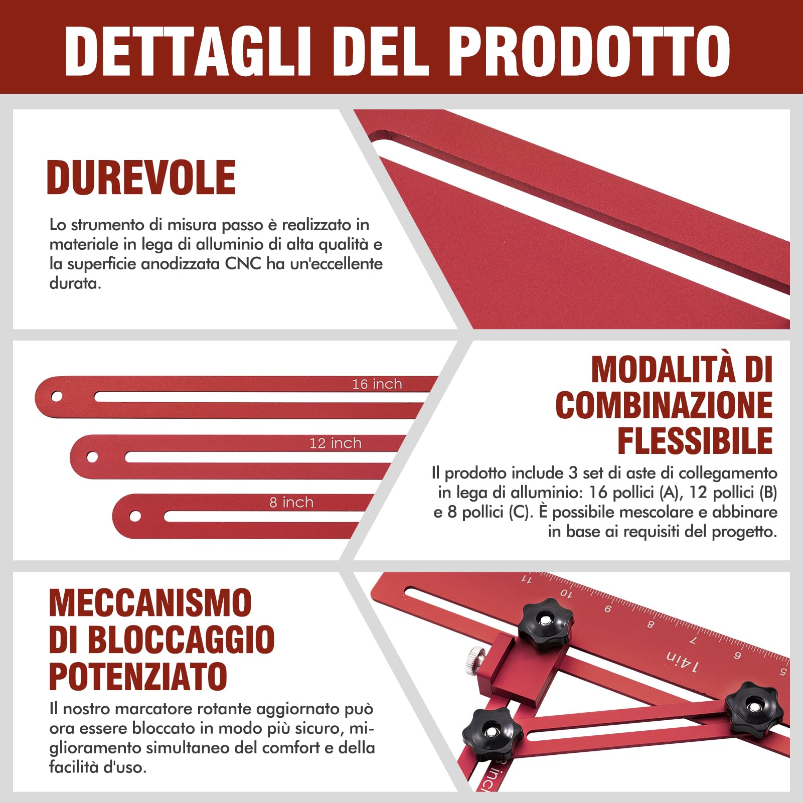 Stair Stencil Tool, Strumento di Misura Scala Dotato di Asta Ausiliaria Supporto e Sacchetto Stoccaggio, Scala Stencil Meter per Supporti e Divisori per Scale (Lunghezza da 10,5 a 60,5 Pollici)