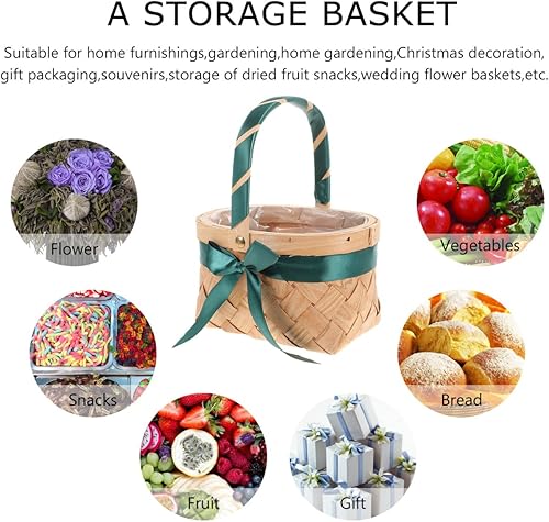 Miniatura 3 de Abaodam Cesta de flores tejidas para boda, baby shower, cesta de embalaje (verde)