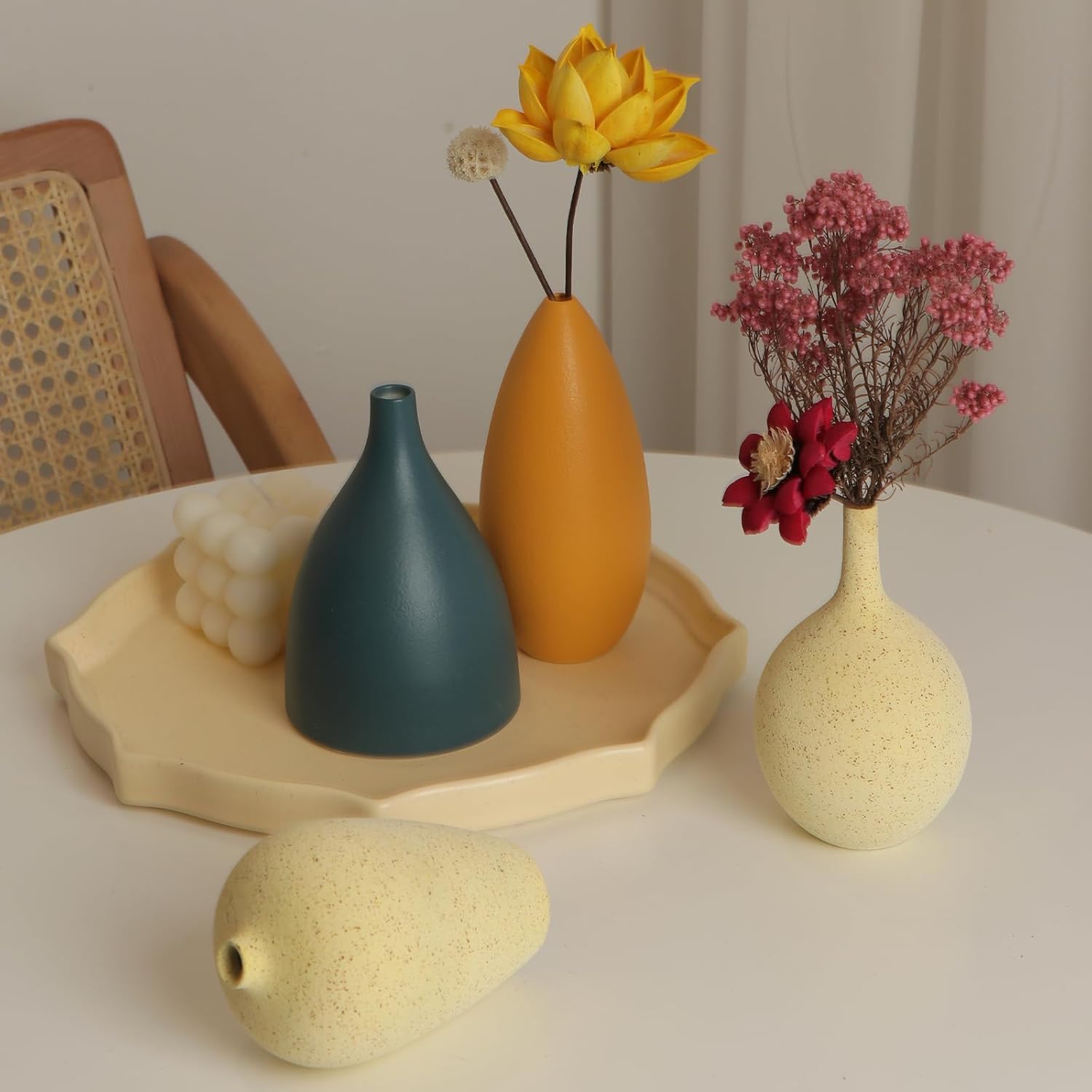 Colorful Ceramic Vase Set of 4, Minimalist Rustic Vases for Home Decor, Decorative Vases for Kitchen, Office, Living Room, Bathroom, Weddings and Festival Decorations