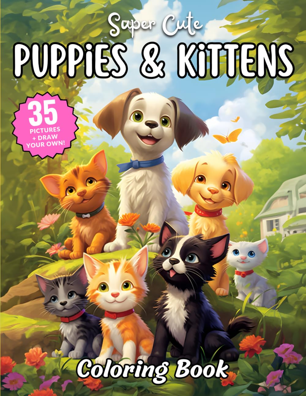 Super Cute Puppies & Kittens Coloring Book: Fun Coloring Book for Kids: 1 (Super Cute Coloring Book Collection)