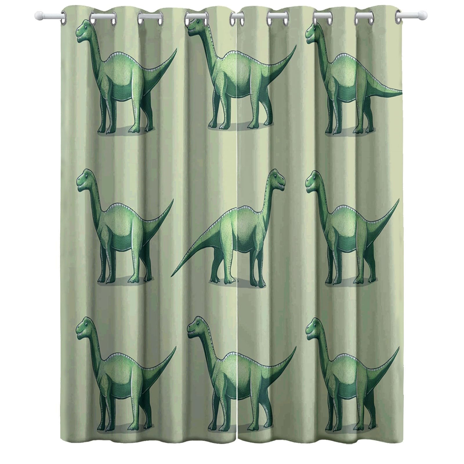 Dziecięca zasłona zaciemniająca z motywem dinozaurów z kreskówki, proste 110 x 215 cm, zestaw 2 zasłon z nadrukiem, do salonu, sypialni, kuchni, dekoracji, zasłon i zasłon wewnętrznych, zielona
