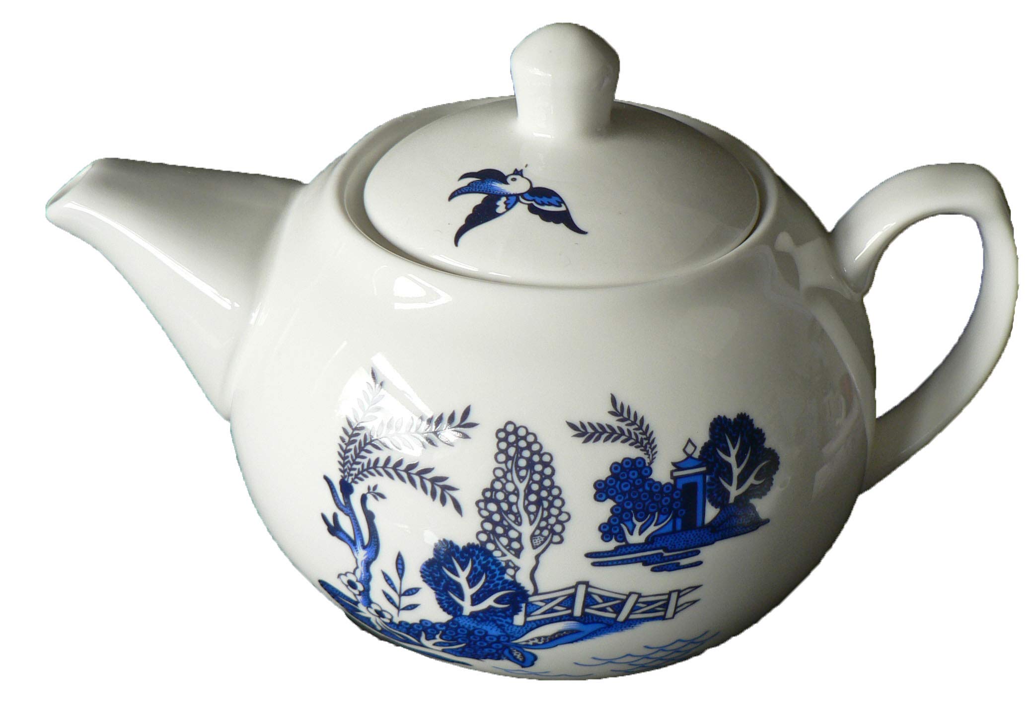 crackinchina Blue Willow 6 cup white porcelain teapot