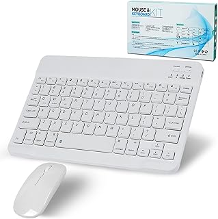 Wireless Bluetooth Keyboard and Mouse Set, Portable Slim Rechargeable Cordless Keyboard and Mouse Combo Compatible with iPad/Mac/Macbook/Android/Windows/PC/Computer, White