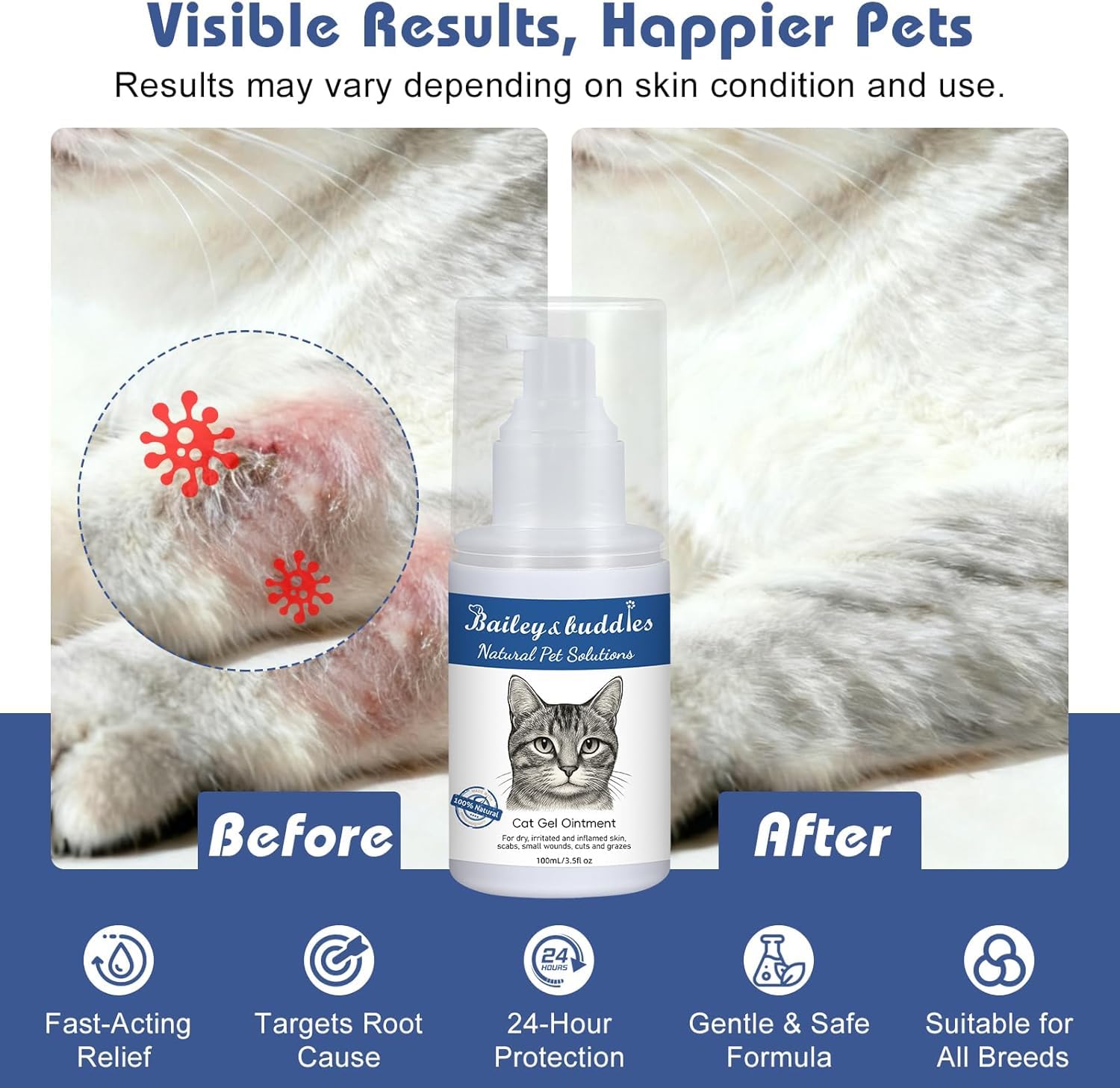 Bailey & buddies Pommade Naturelle pour la Peau de Chat, soulage la Peau sèche, démangeaisons, Points Chauds, eczéma et Allergies - Formule enrichie en oméga