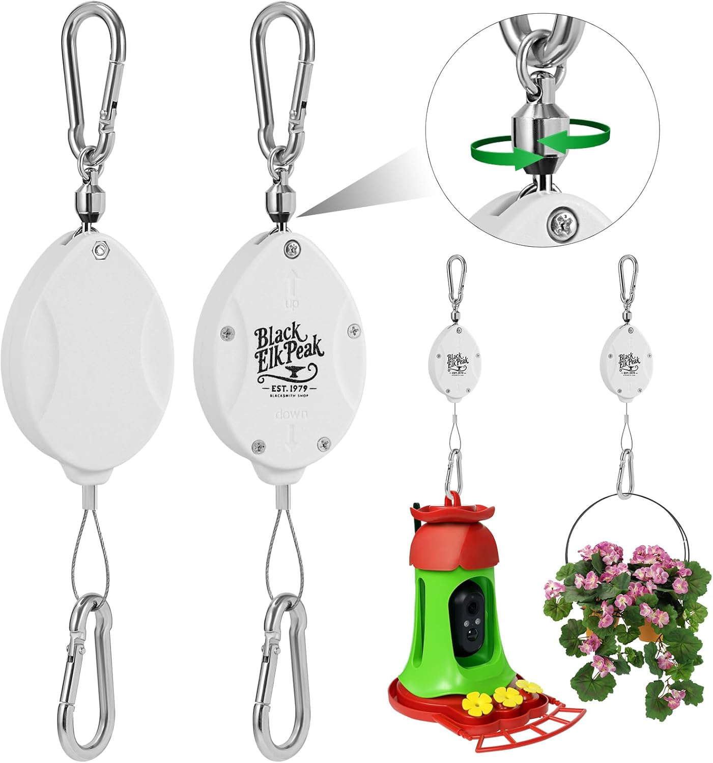 Plant Pulleys for Hanging Plants, Heavy Duty Retractable Hangers, 304 Stainless Steel Rope, Auto Plant Holder, Adjustable Climbing Hook for Garden Baskets Watering, or Bird Feeders (Black-6)