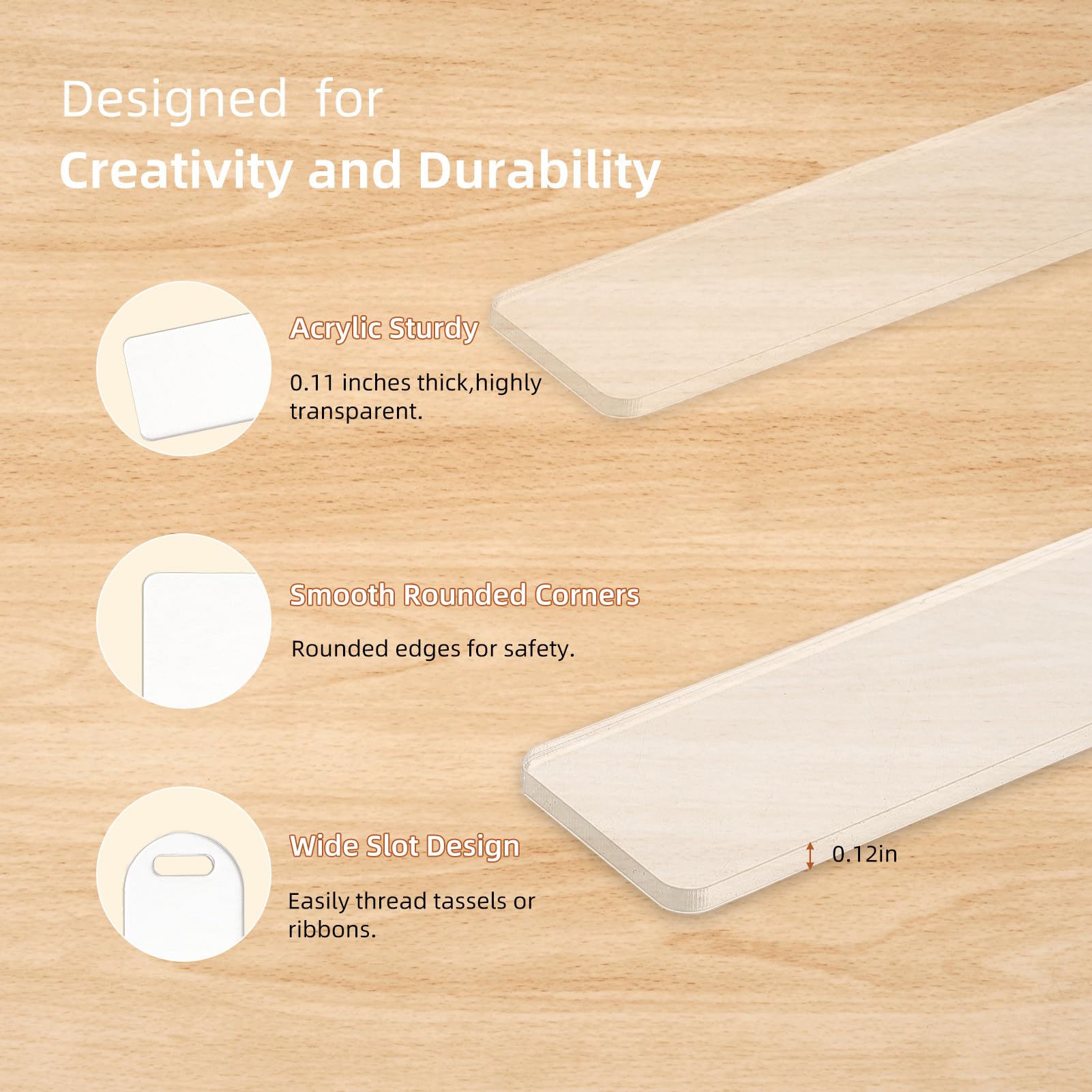 NICENEEDED 30 PCS Acrylic Bookmark Blanks, 3mm Thicken Clear Acrylic Bookmarks Acrylic Tags with 30 PCS Ribbons - Image 4