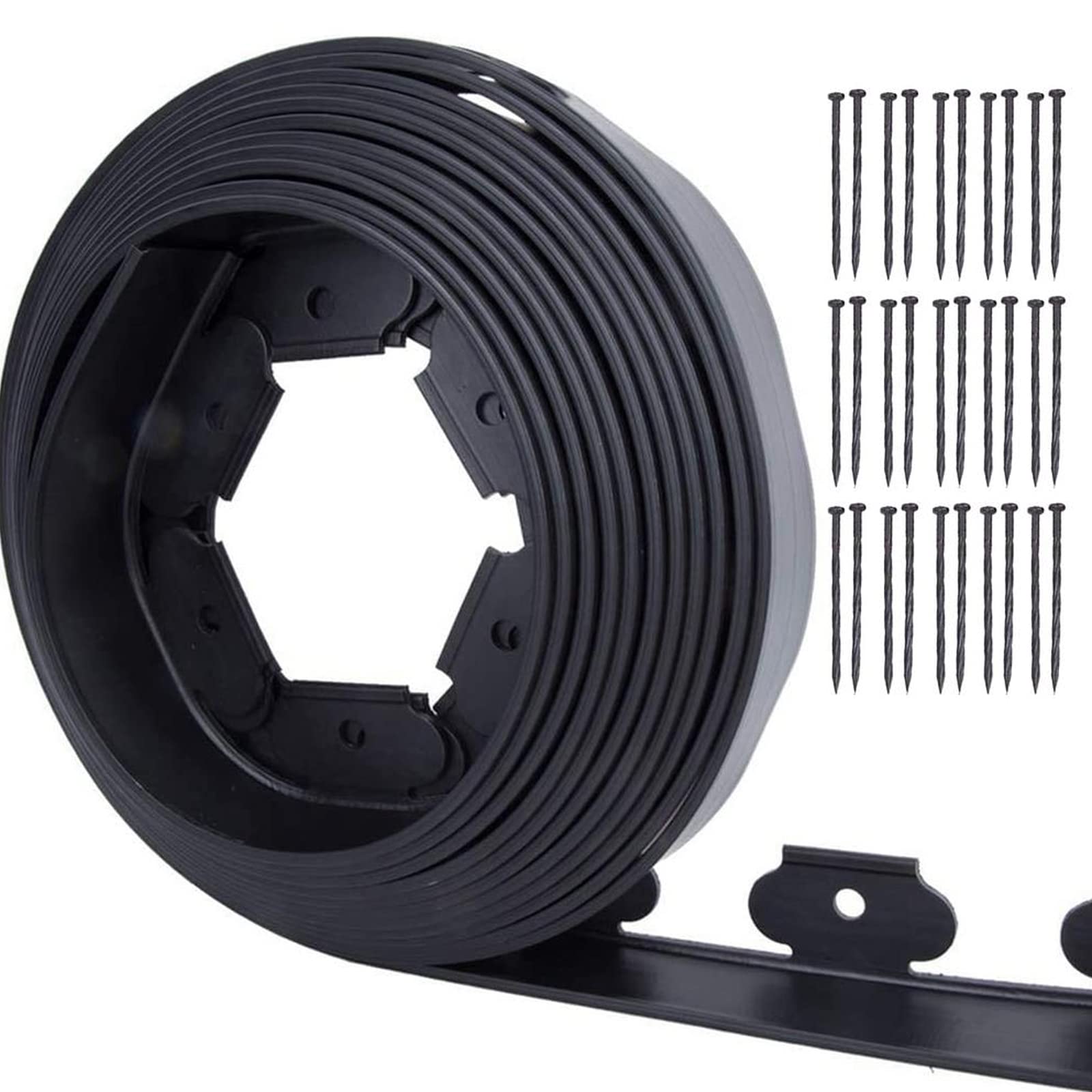 SAHRY Garden Plastic Lawn Edging, Flexible Landscape Edging With Securing Pegs, No-dig Garden Grass Edging Border for Landscaping, Flower, Yard,Black-5m