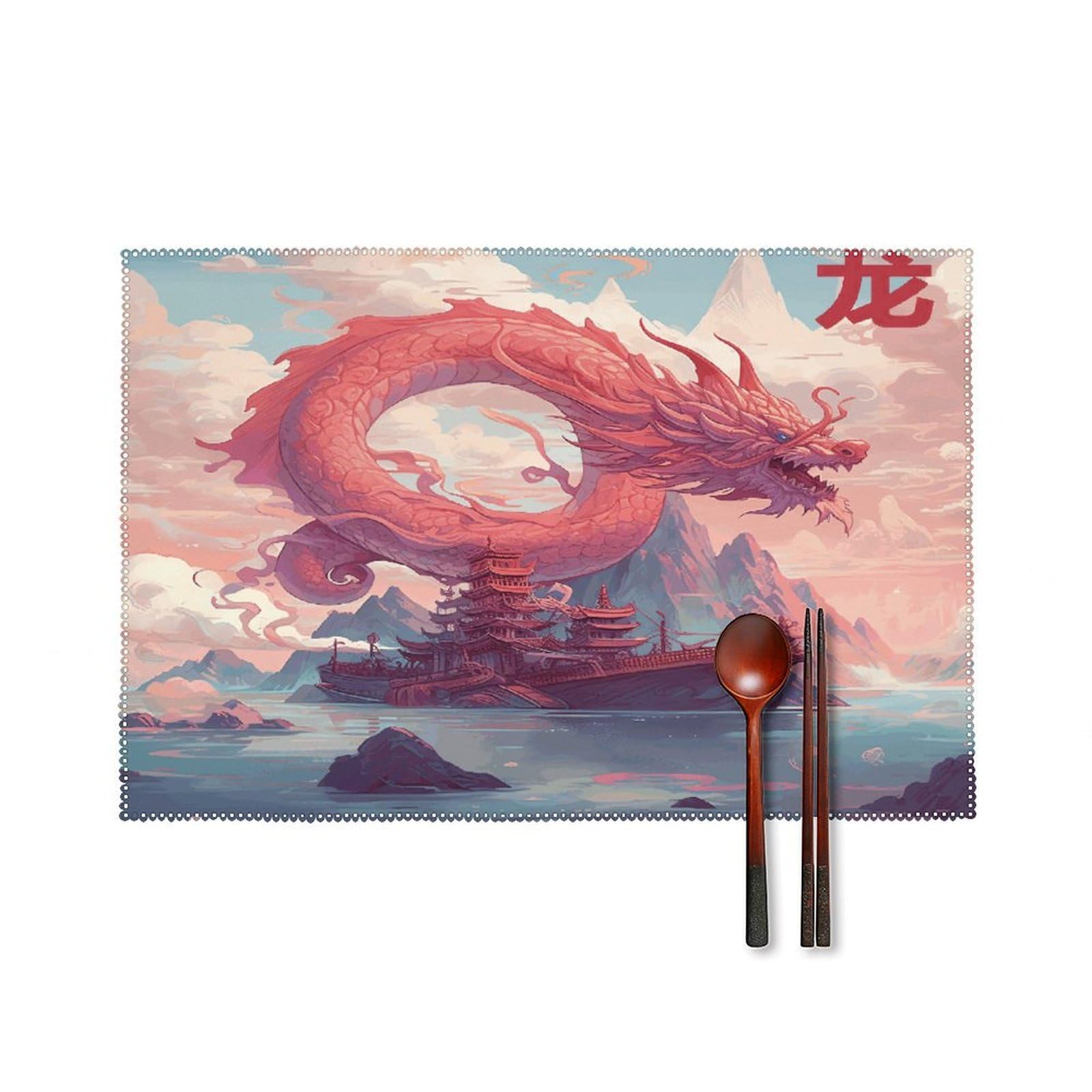 Fodpand Style Dragon And Cloud Placemats Set Of 4 Place Mats Table Mats