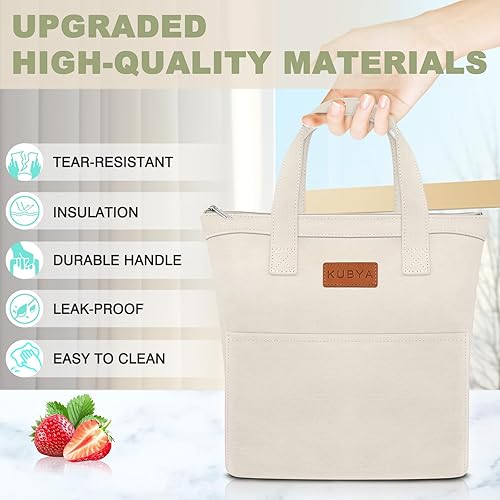 Miniatura 3 de KUBYA Lonchera para mujeres, hombres, adultos, simple, reutilizable, aislada, de gran capacidad, lindas bolsas de almacenamiento de alimentos para