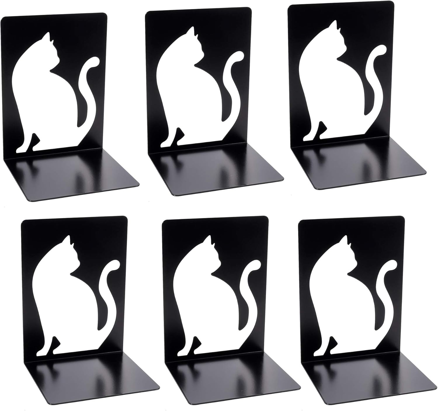 3 Pairs Elegant Hollow Cat Bookends Heavy Duty Metal Cute Kitty Book Ends for