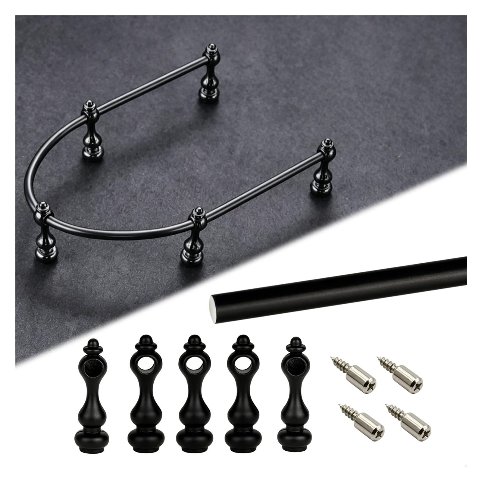 Bendable Shelf Rail Guard 20-158 cm, Aluminum Anti-Fall Cabinet Guardrail Bars with Posts & Screws, Customizable Decor Tipping Rails for Bathroom/Galleries/Shoe Racks(Black,L 148cm/58.3")