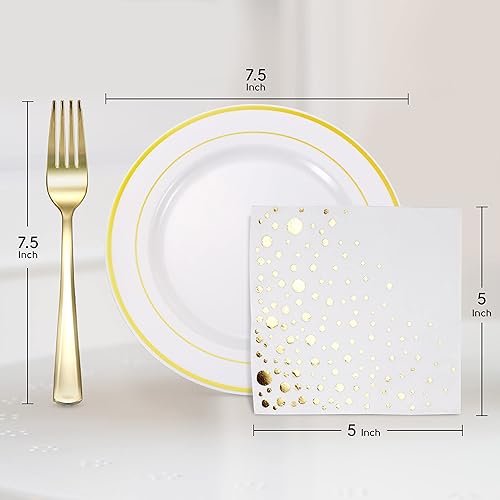 Miniatura 5 de Stylish 7.5 Inch Gold Disposable Dessert Plates, Forks and Cocktail Napkins (100 Set of Each) - Small Durable Cake Plates, Appetizer Plates or Salad