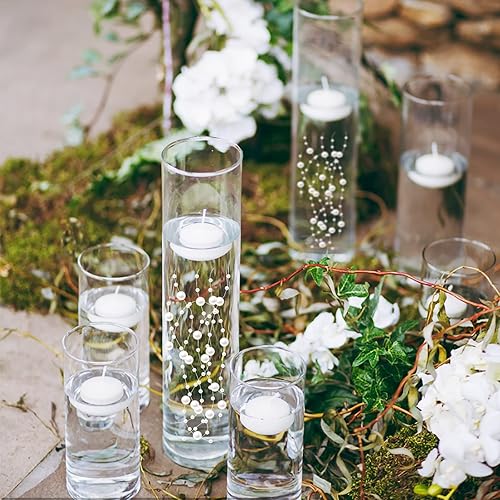 Miniatura 8 de 50 cuerdas de perlas para velas flotantes, perlas de imitación de efecto flotante para relleno de jarrón, decoración de mesa de centro de mesa para
