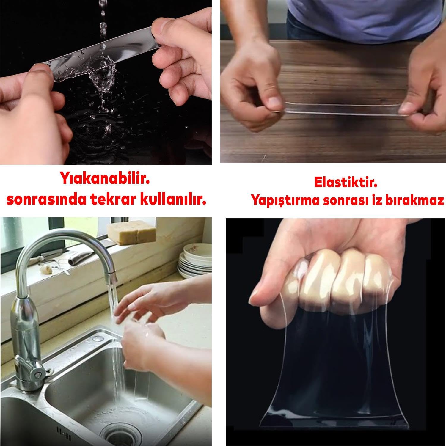 Çift Taraflı Nano Bant Güçlü Yapıştırma Bandı Şeffaf 18 mm x 2 Metre Suya Dayanıklı Yıkanabilir