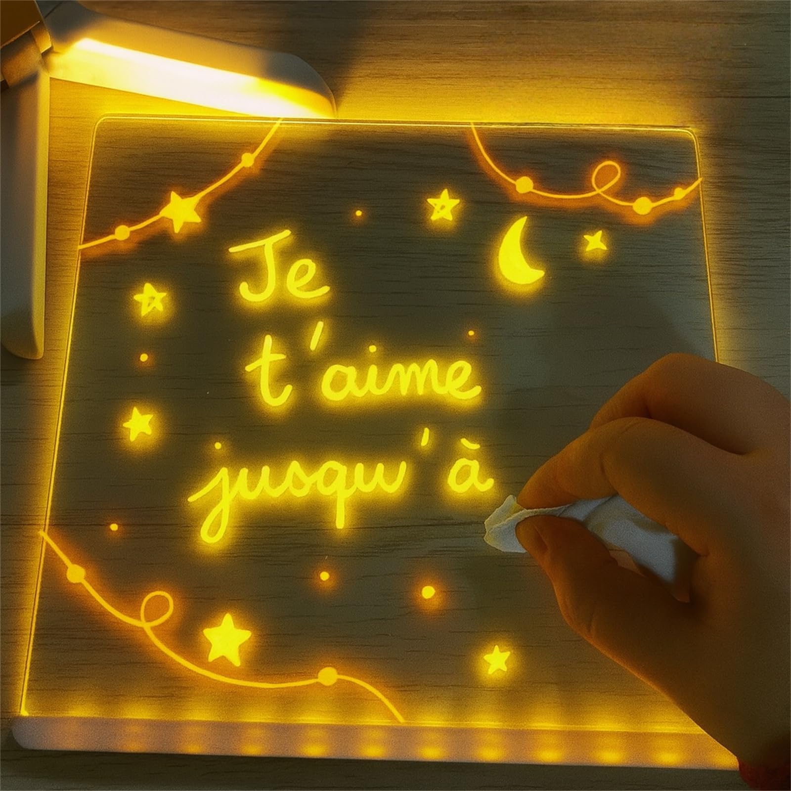 LouLouScreen - Planche à dessin lumineuse à LED pour enfants Table à dessin en acrylique, avec sept stylos de couleur, un support réglable, une surface d'écriture effaçable