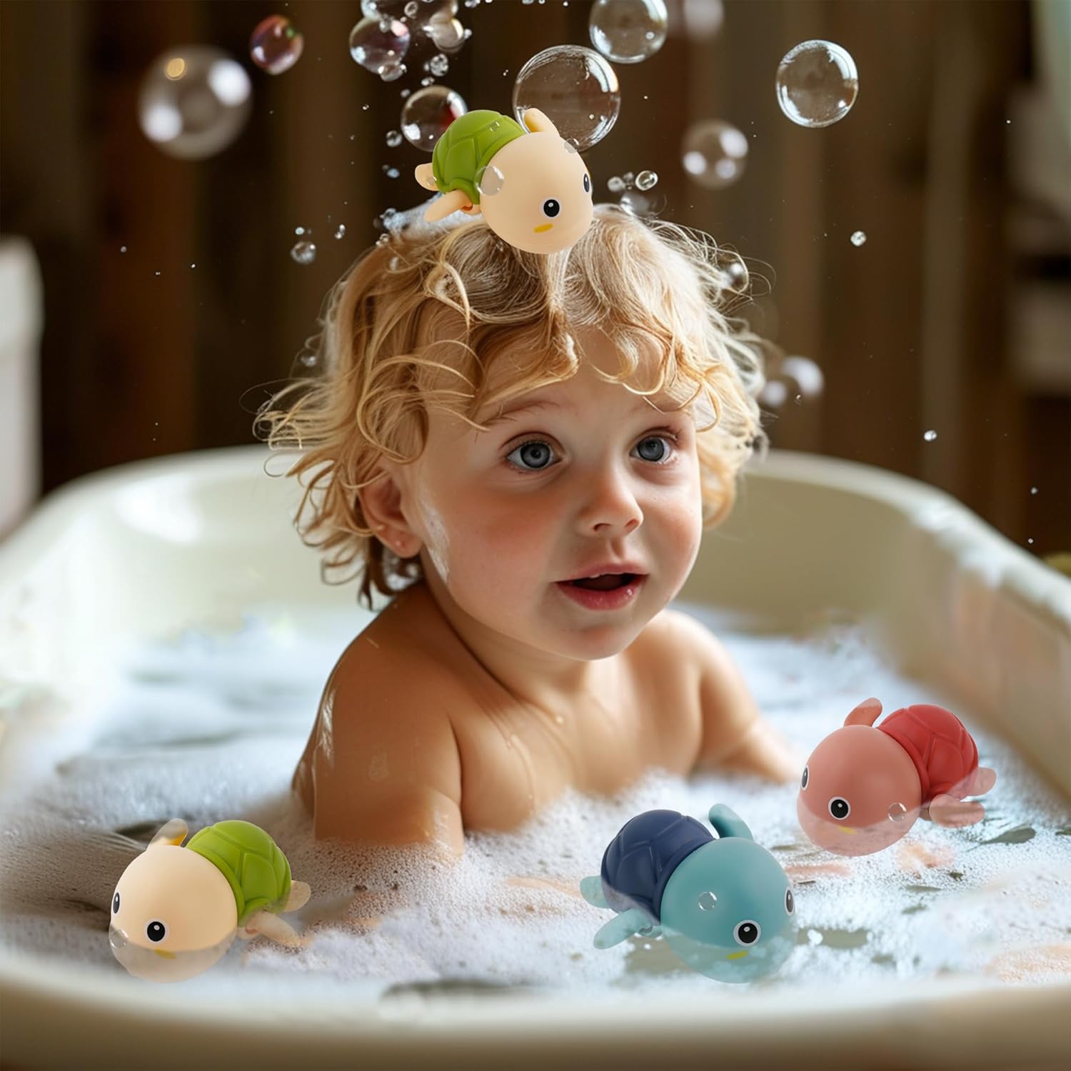 Bath Toys, Bath Toys for Kids Ages 1-3, Swimming Turtle Wind Up Set, Water Play for Baby, Bathtub Time Fun, Infant Toddler Swimming Turtles, 3 Pack