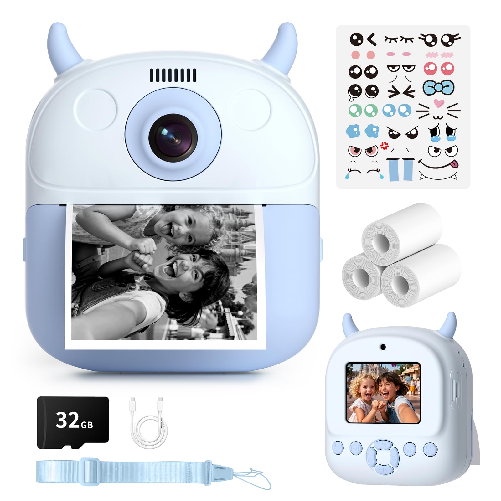 KIDAGINS Kids Camera Instant Print, Birthday Gift for Kids Age 3-12, Selfie Digital Camera with 1080P Video & 2.4" Screen, Toddler Camera for 4 5 6 7 8 9 Year Old Boys Girls(Blue)