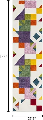 Vista 26 de SAFAVIEH Hollywood Collection - Alfombra de pasillo, 2 pies 3 pulgadas x 6 pies, color marfil y rosa, diseño moderno de mediados de siglo, no Marfil