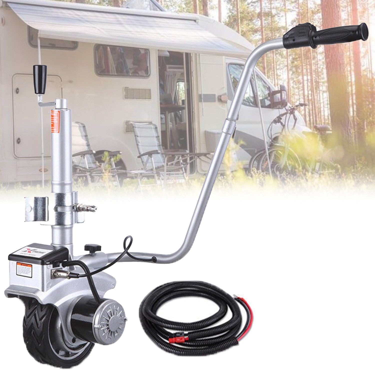 Elektryczna przyczepa z napędem motorowym 12 V 350 W Jack narzędzie mobilne 20 cm gumowa opona do przyczep, łodzi, kamperów i przyczep kempingowych