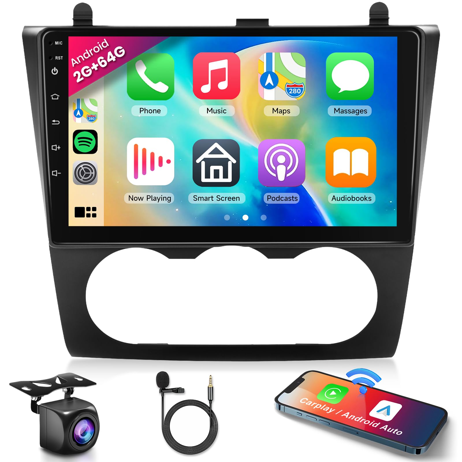 2G+64G Car Radio Stereo for Nissan Altima 2008-2012(Manual A/C) with Wireless CarPlay/Android Auto, 9 Inch HD Touch Screen Android 13 GPS WiFi