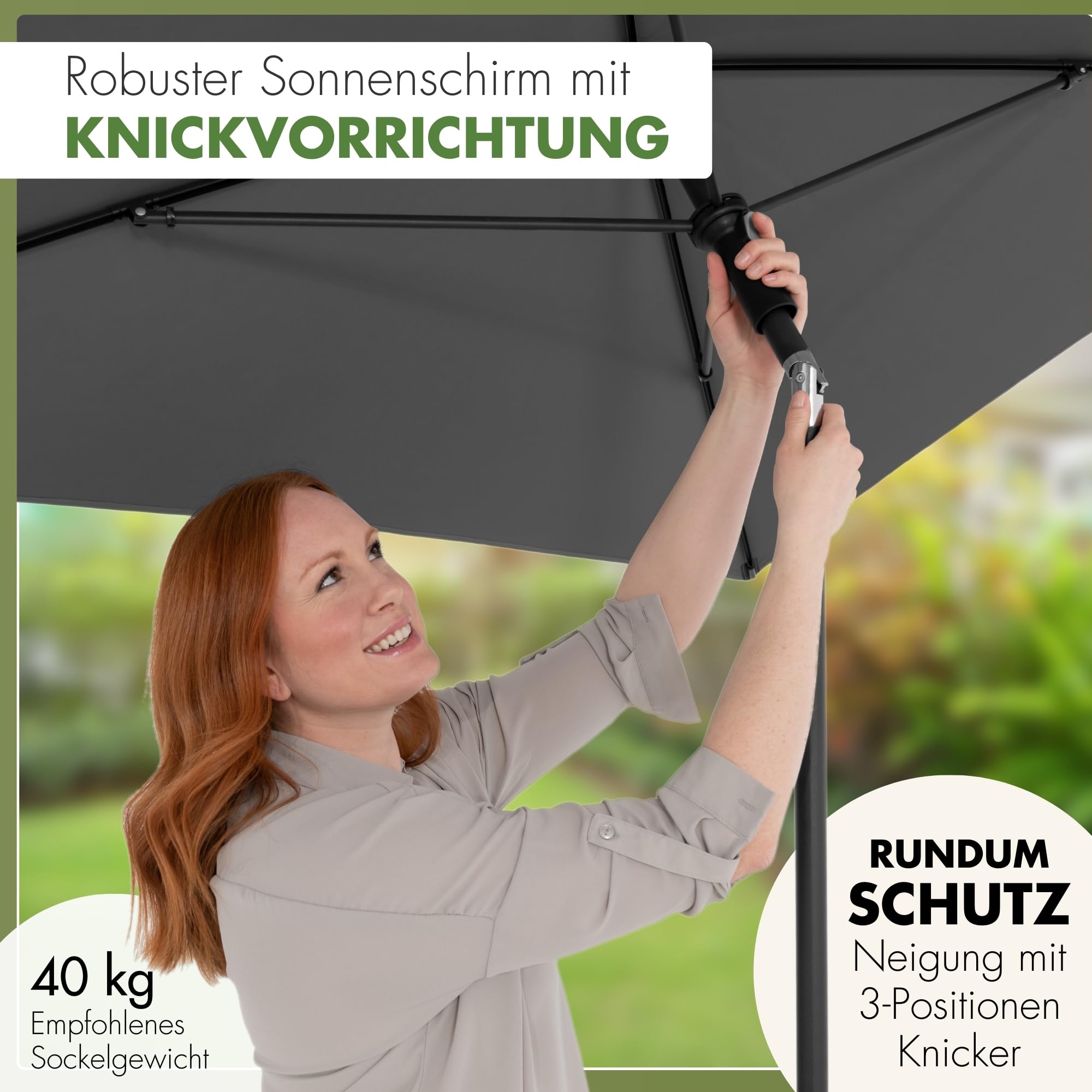 Doppler Sonnenschirm Rethink 180x120 cm, Natur, Balkonschirm mit Hülle | Rechteckiger Gartenschirm, Balkonschirm Schirm aus 100% recyceltem Polyester, Handöffner, neigbar & höhenverstellbar, UV 50+