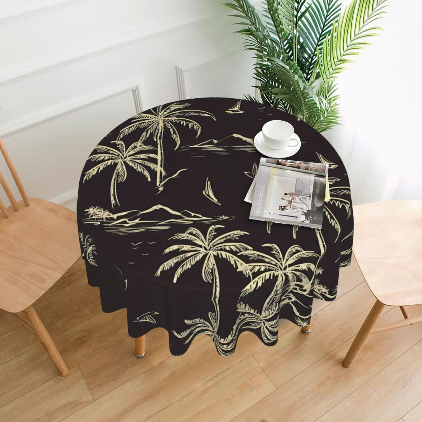 hhxvcv Palm Tree Round Tablecloth – Dining Table Cover