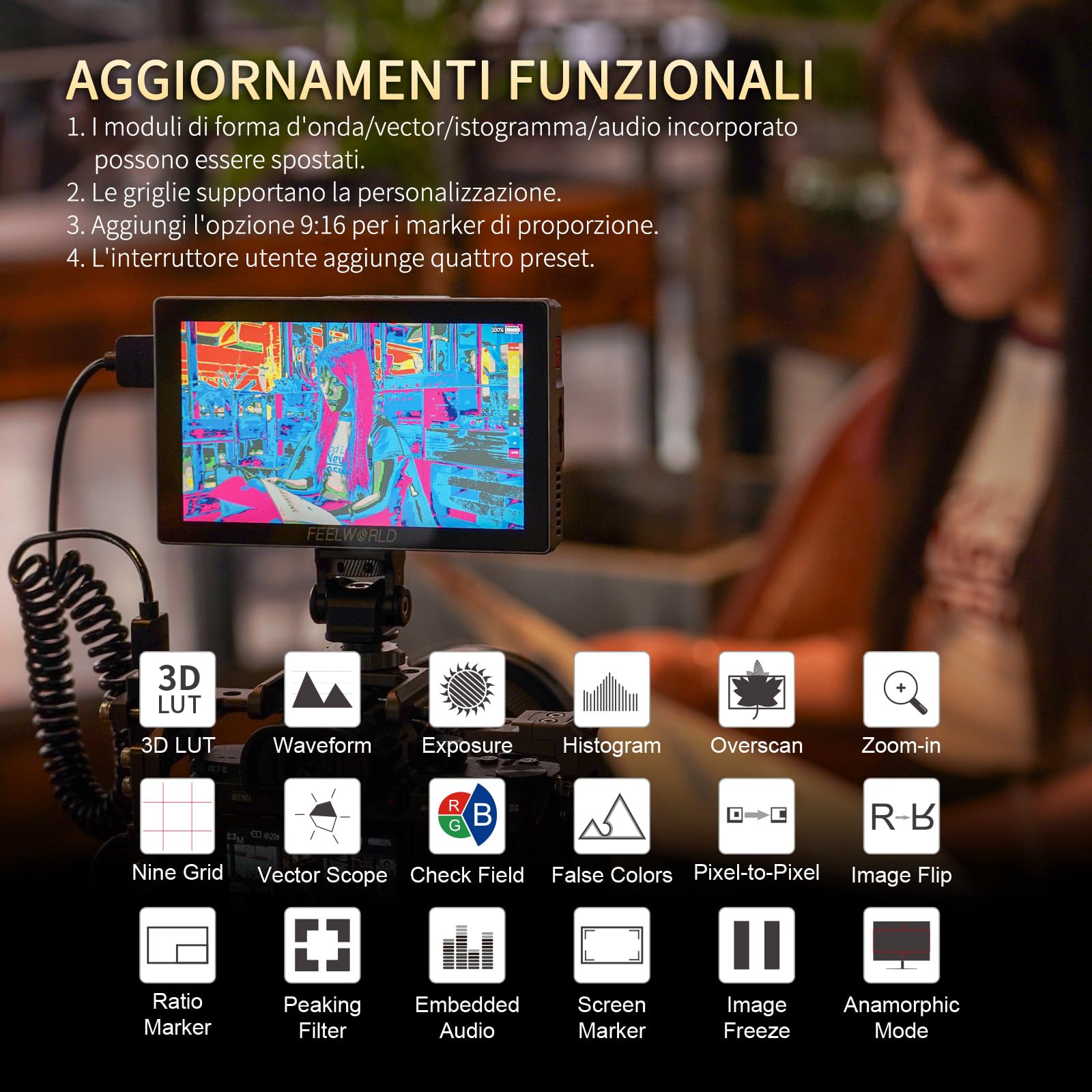 FEELWORLD P6X 1000Nit Alluminio Monitor da Campo per Fotocamera,5.5 Pollici Touchscreen Monitor video per Fotocamera con con batteria F750 e borsa 4K HDMI, Full HD,3D-LUT, HDR, forma d'onda