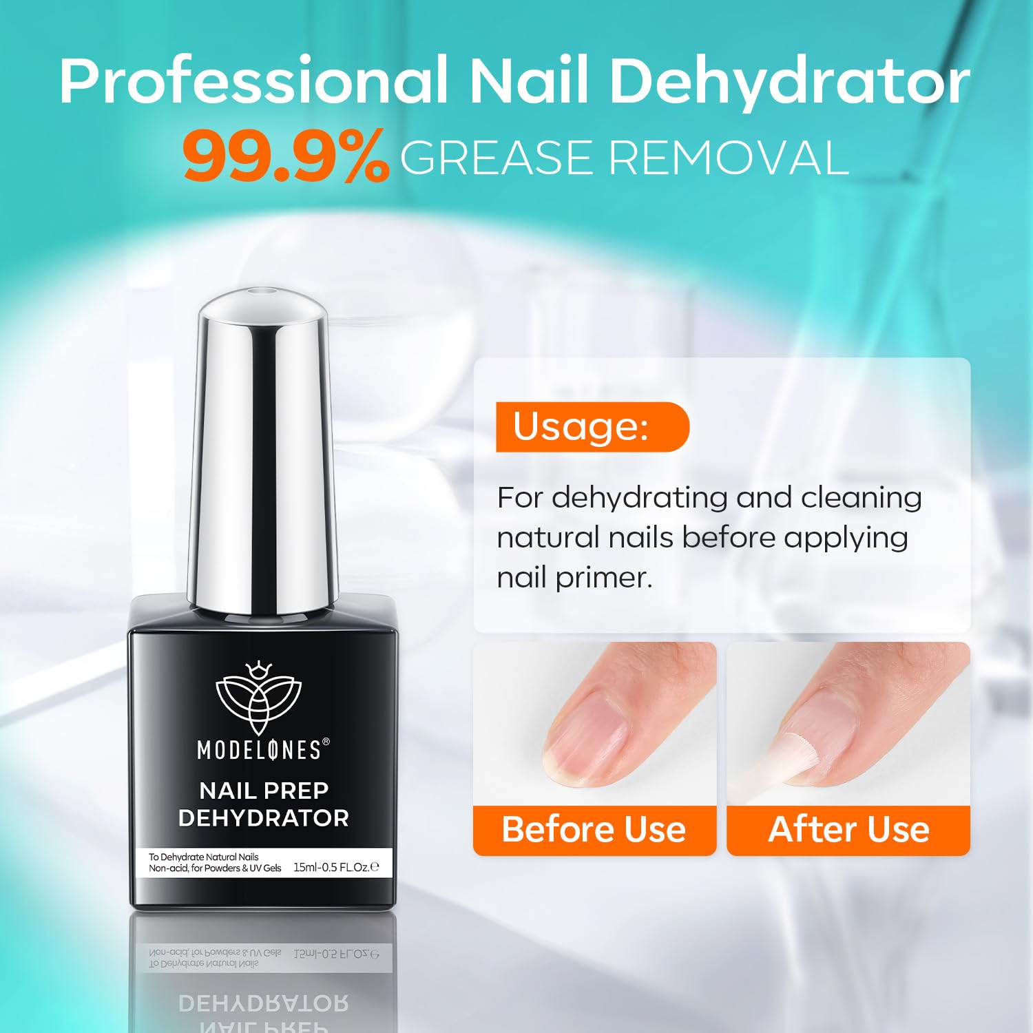 Modelones Primer Ongle Gel UV et Déshydrateur Kit Vernis Semi Permanent pour Acrylique Polygel Vernis à Ongles Nail Prep Déshydratation et Collage Manucure Naturels Air Dry 15 ml 2pcs
