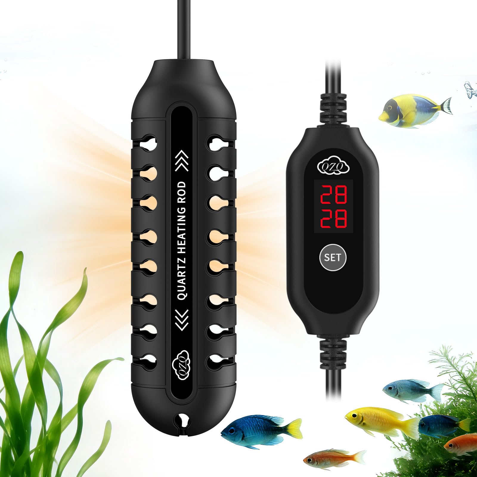 QZQ Fish Tank Heater Submersible Adjustable Aquarium Heater Features LED External Thermostat 50W/75W/100W/150W /200W Power Fish Tank Heaters for Tropical of Various Sizes(200W)
