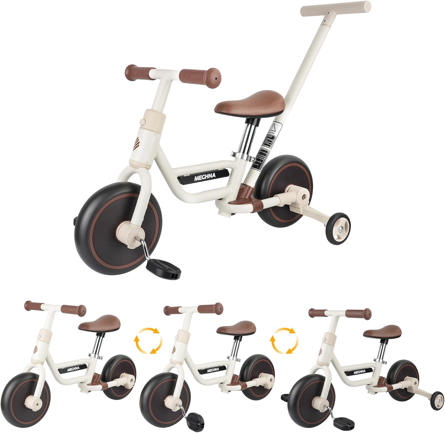 4 in 1 Toddler Balance Bike Multi-Function for Kids with Pushbar Adjustable Handlebar Detachable Training Wheels for 18 Months -5 Years Old Toldders Boys Girls