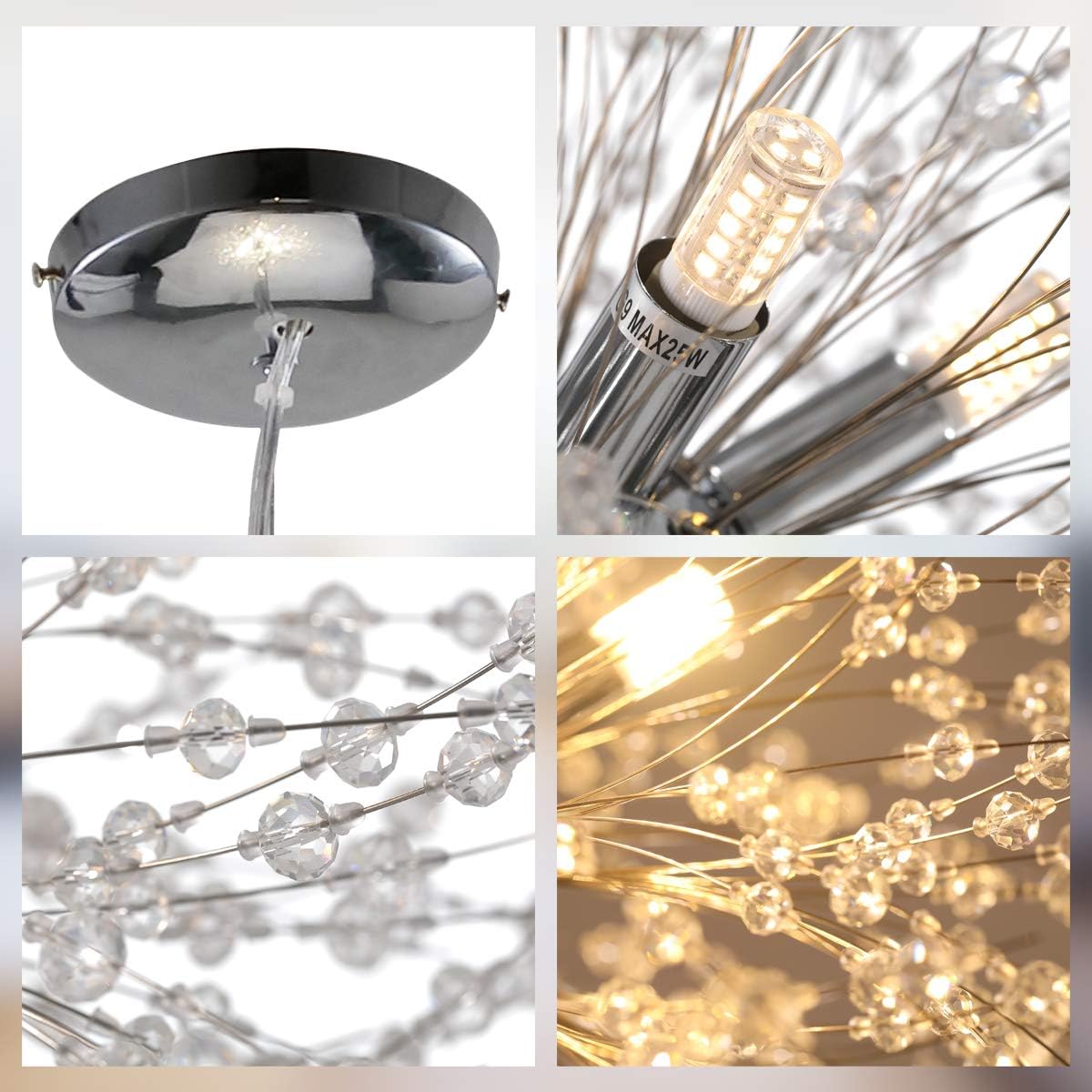 Flаѕh Dеаlѕ - 80% оƒƒ Sputnik Chandeliers 9-Light, Chic Fashion Dandelion Firework Chandelier Modern Crystal Pendant Lighting for Dining Rooms LED Crystal Ceiling Light Fixtures Hanging Light Fixtures for Bedroom