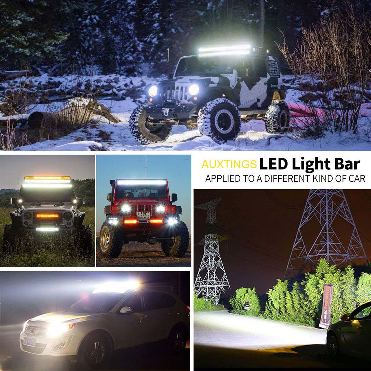AUXTINGS 78 cm 220W Barra LED 4x4, Triple Fila de Foco y Inundación Tira LED 12V 24V Impermeable Faro de Trabajo Proyector para SUV Coche Camión Tractor Quad Vehículo Barco
